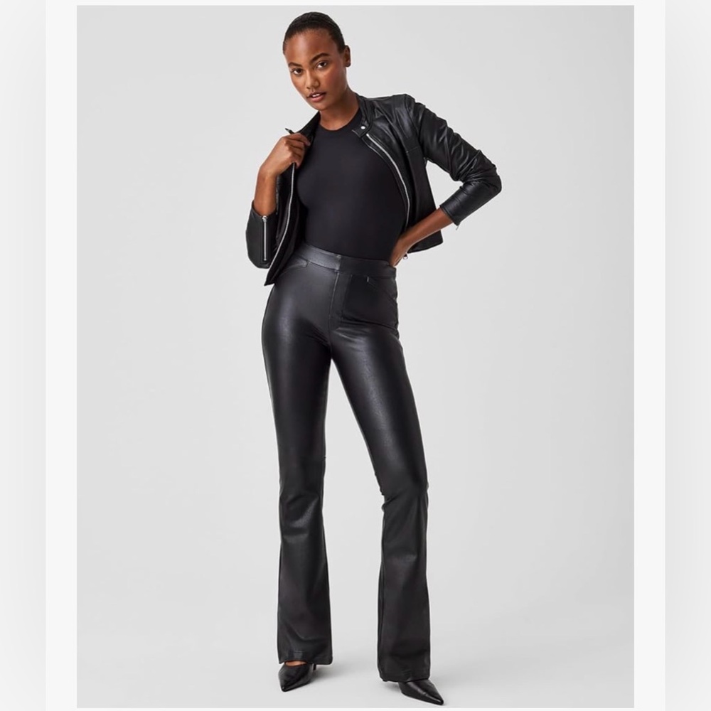 SPANX Black Faux-Leather Bootcut Pants